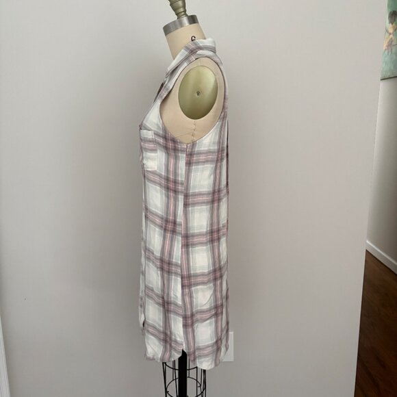 Abercrombie & Fitch Women's Button Up Shirt Dress Gray Pink Plaid Size Small NWT - Picture 2 of 7